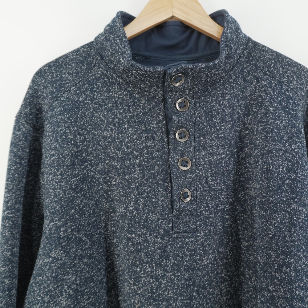Red Head Henley Pullover Mens 2XL Blue Marled Fleece Lined Mock Neck Sweater